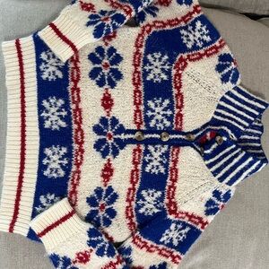 MOTHER Cozy Blue and Red Patterned Sweater